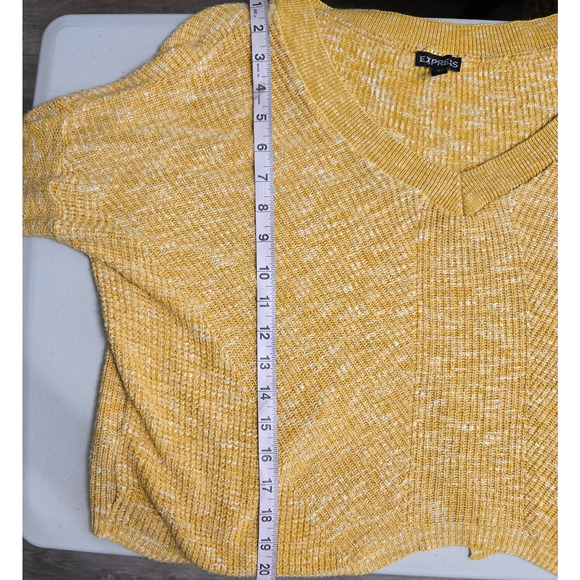 Vintage Express Sweater Small Yellow Slouchy Flare Sleeve Oversized Rib Knit Y2K - Picture 7 of 9